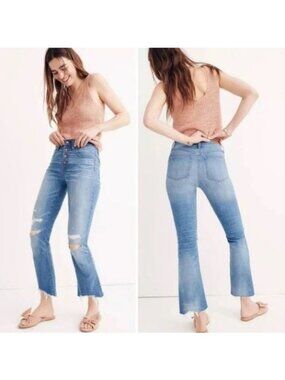 Madewell | Cali Demi Boot Cut Raw Hem Bronson Wash Button-Front Jeans